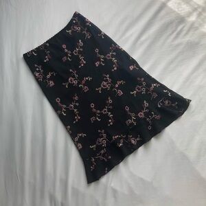 Black Embroidered Floral Slip Skirt - Women's
